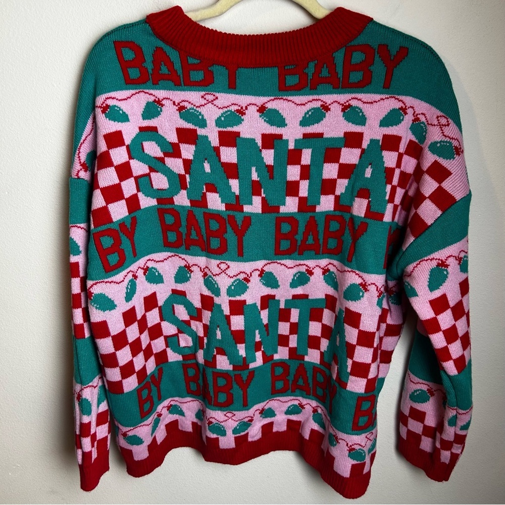 Santa Baby pink and red checkered Christmas sweater by Grayson Threads size: XL - Picture 8 of 9